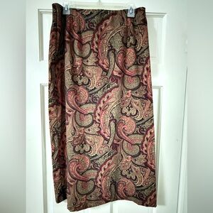 Paisley Print Midi Skirt, Size 8
